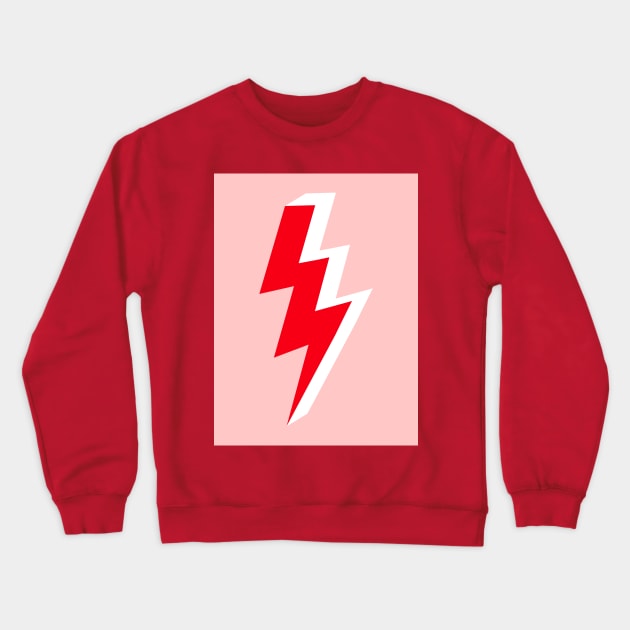 Red and White Triple Lightning Bolt on Pink Crewneck Sweatshirt by OneThreeSix